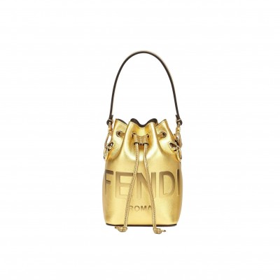 FENDI MON TRESOR MINI LEATHER BUCKET BAG IN GOLD 8BS010AK61F1GNN (18*12*10m)